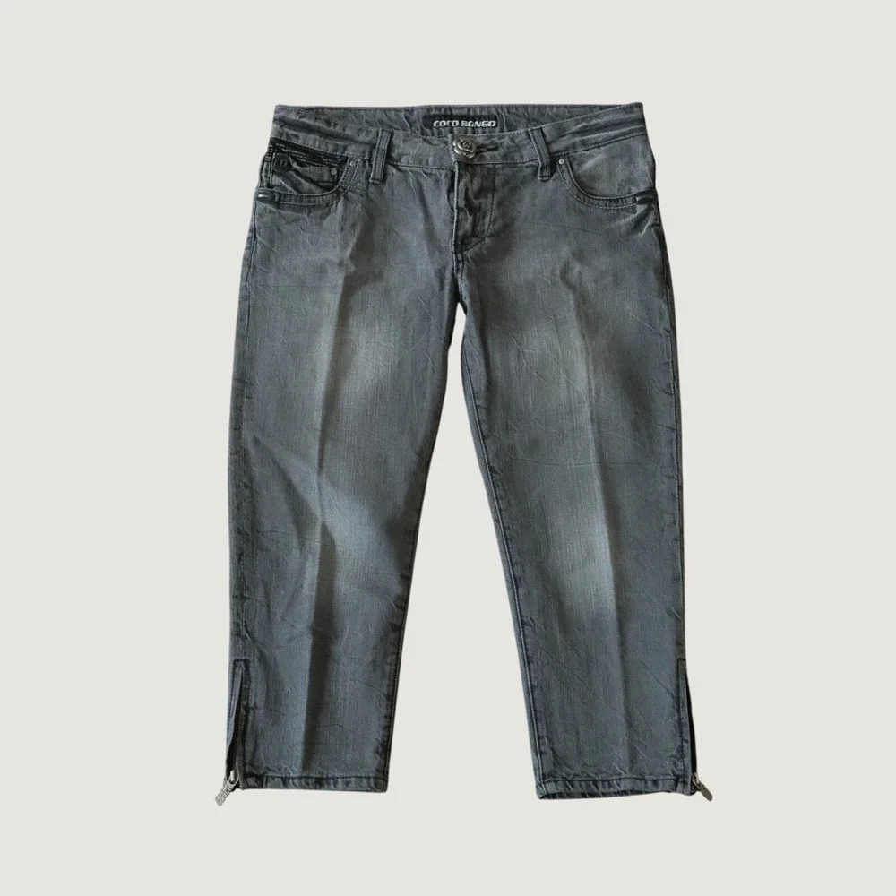 Coco Bongo‎ Capris Gray Faded Ankle Zip Cotton Grunge 30 Cropped Jeans